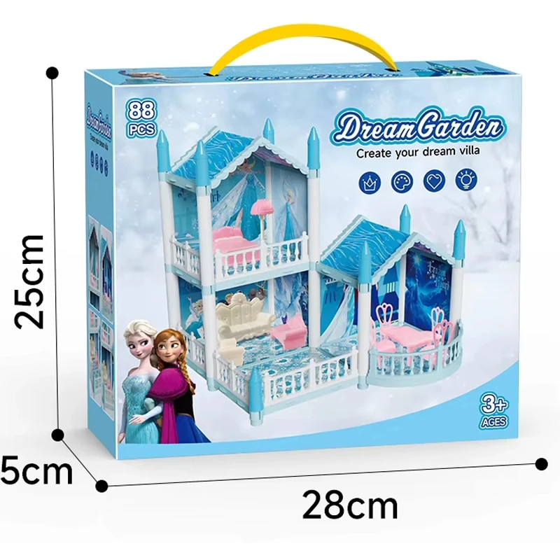 Dream Garden Villa Doll House 88 Pieces – Beautiful Frozen-themed Ice Castle Design with 2-story Villa Structure for Realistic Imaginative Storytelling and Creative Pretend Play for Kids (GGJ-043)